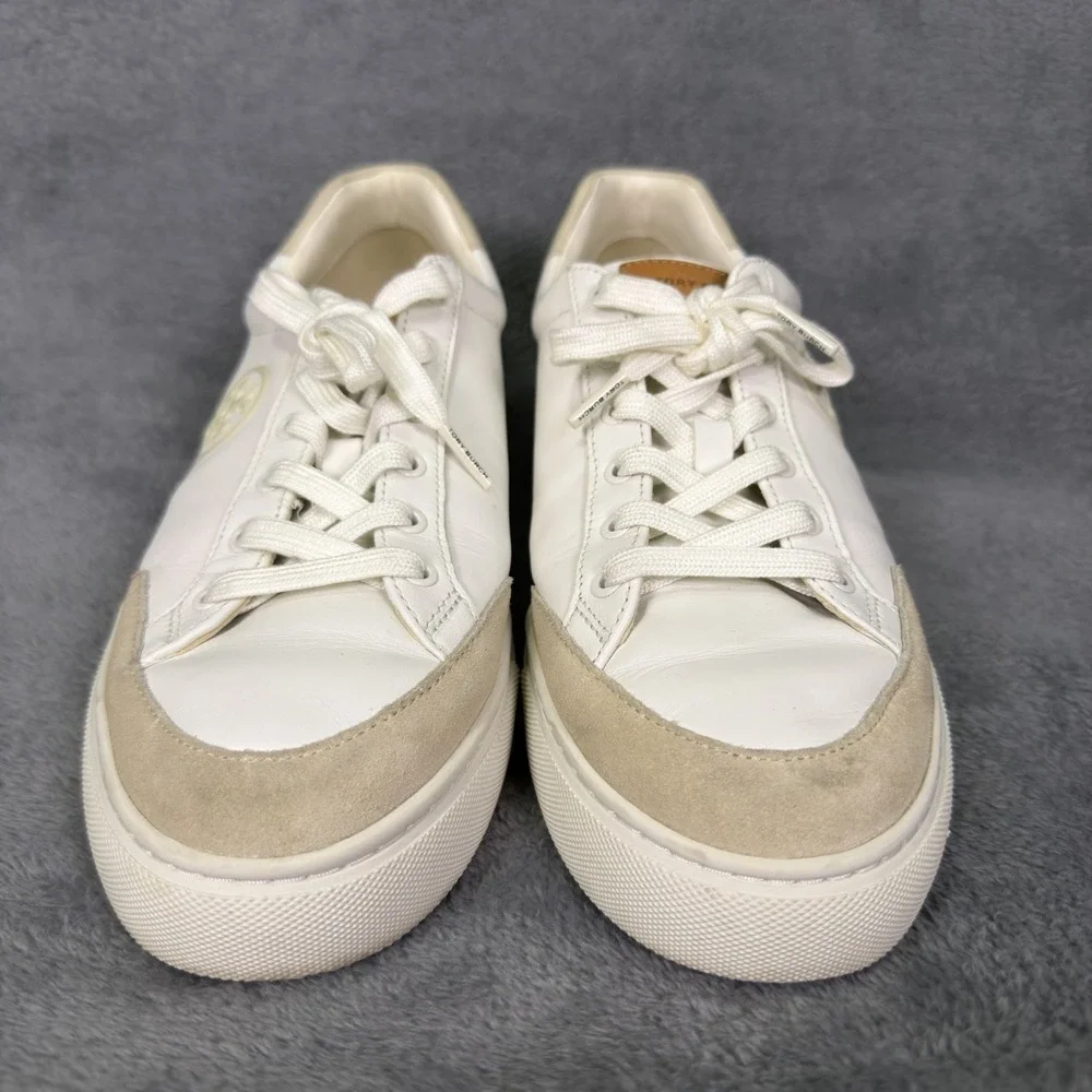 TORY BURCH Bari Nappa Color Block Sneaker White Beige Leather & Suede Size 10 M